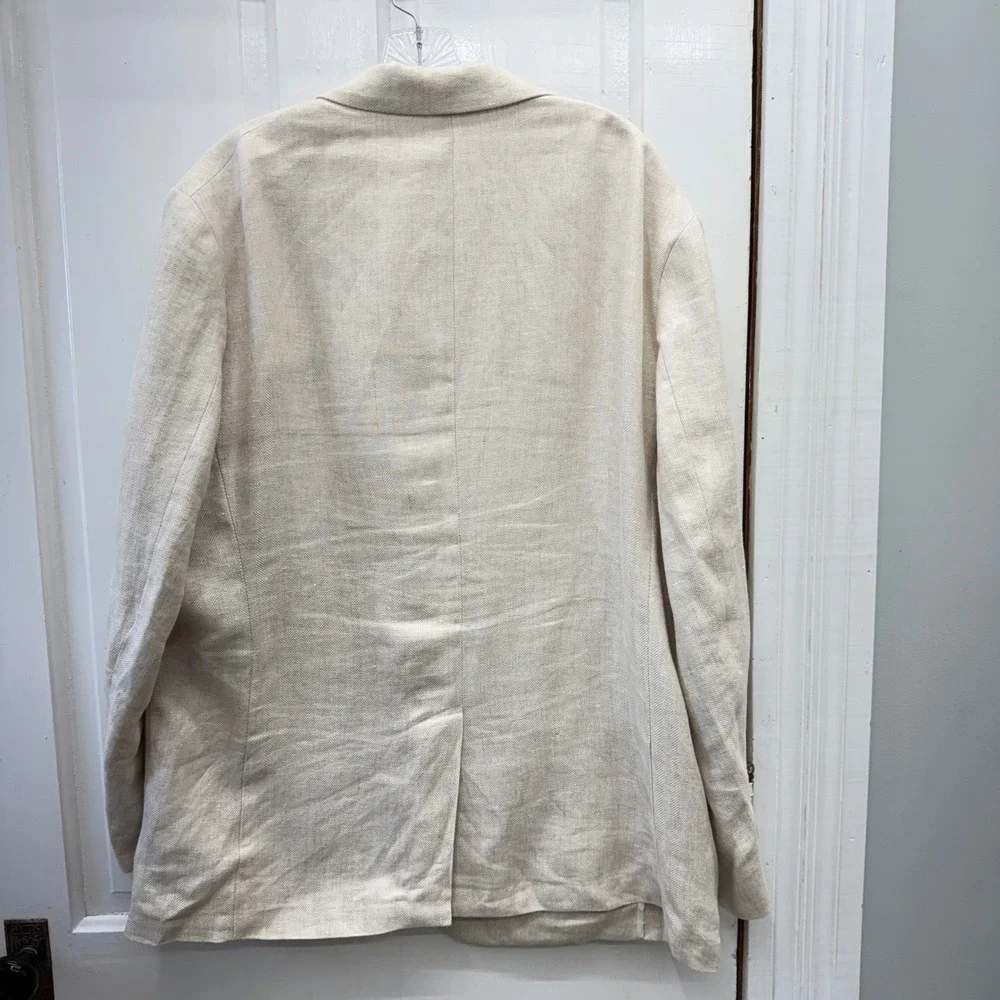 Banana Republic 46R Tailored Slim Fit 100% Linen Herringbone Blazer Cream Jacket